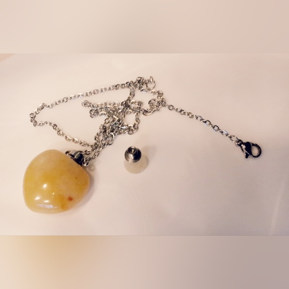 Yellow Aventurine Heart Shaped Pendant Necklace Silver Chain Gemstone